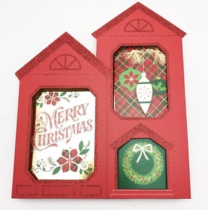 Caja de tarjetas de felicitación de Navidad Hallmark 24 quilates caja de casa roja recortada con brillo - Imagen 1 de 7