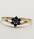 Pinky Ring 9ct Yellow Gold Sapphire Cluster Flower Split Shank Ring Size L 