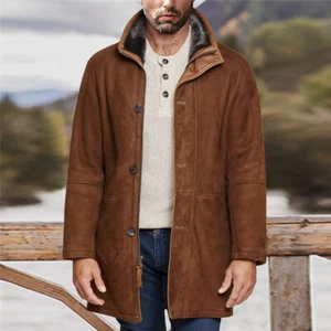 Abrigo de lana de gamuza sintética de longitud media para hombre Ropa exterior de invierno Solapa Informal Abrigo cálido - Imagen 1 de 22