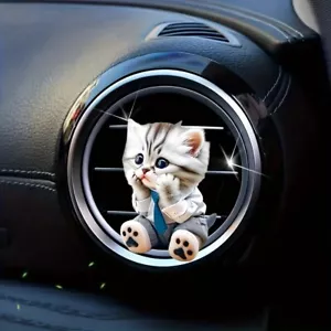 1pc Cute Kitten Acrylic Car Air Vent Clip Freshener,Cartoon Cat Design - Picture 1 of 11