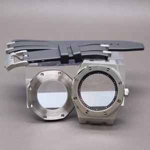 Luxury 41mm NH35 Watch Case+Rubber Strap Sapphire Chapter Ring Glass Back Cover - Picture 1 of 24