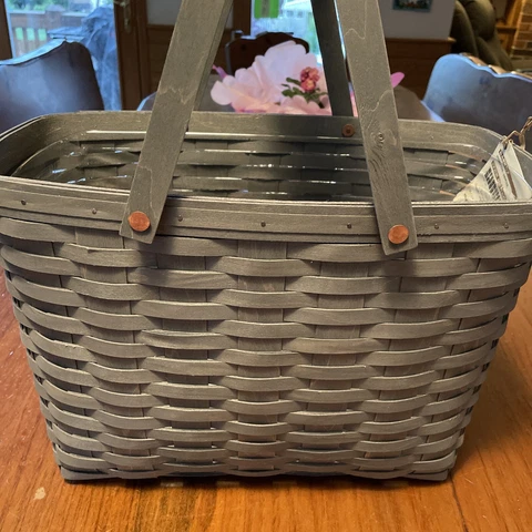 Longaberger Magazine Basket Pewter Stain Gray Color With Protector RARE Cover