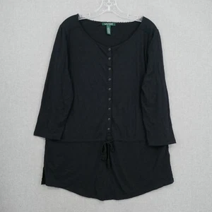 Lauren Ralph Lauren Button Up Shirt Womens L Large Black Tunic Elastic Waist - Picture 1 of 10