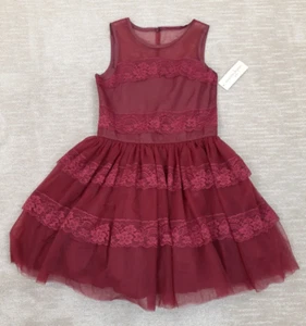 Nanette Lepore Girls Dress Sz 16 Gown Burgundy Red Formal Lace Tulle Holiday NWT - Picture 1 of 11