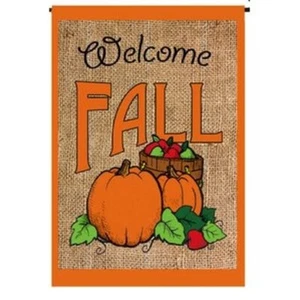 *OPEN FLAG* Welcome Fall Pumpkins 13B3463 Evergreen BURLAP HOUSE Flag 28" X 44" - Picture 1 of 1