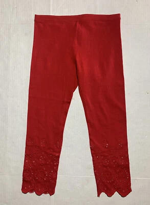 NUEVO CON ETIQUETAS Leggings Capri Algodón Borde Ojales Tono Rojo Tango Talla S  Foto 1 de 4
