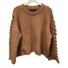 ZARA knit WOMAN chunky crew fall SWEATER WITH BRAIDED SLEEVES Medium dust pink