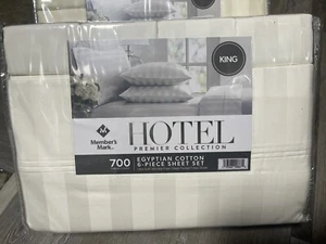 Members Mark 700 TC Hotel Premier Egyptian Cotton Sheet Set - King Stripe White - Picture 1 of 2