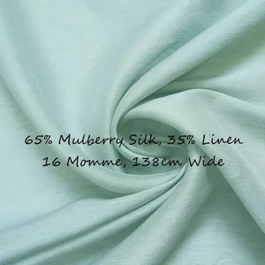 Silk Linen Blended Fabric 54'' Wide By Yard Green Slub Silk Flax Material Summer - Picture 1 of 6