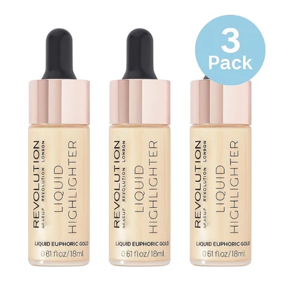 Revolution Liquid Highlighter Euphoric Gold 18ml 3 Pack New - Image 1 of 2