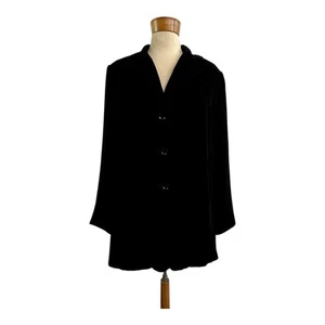 Wille Size 44 XL 18 (14 US) Black Silk Blend Velvet Long Line Jacket Designer - Picture 1 of 24