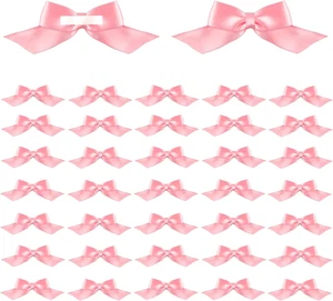 30Pcs Pink Bows for Crafts Self-Adhesive Mini Gift Wrap Bows Small Satin Ribbon - Picture 1 of 8