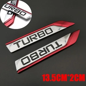 1Pair 3D Car Sticker Side Wing Badge Chrome Fender Emblem Decal Red Metal Turbo - Picture 1 of 10