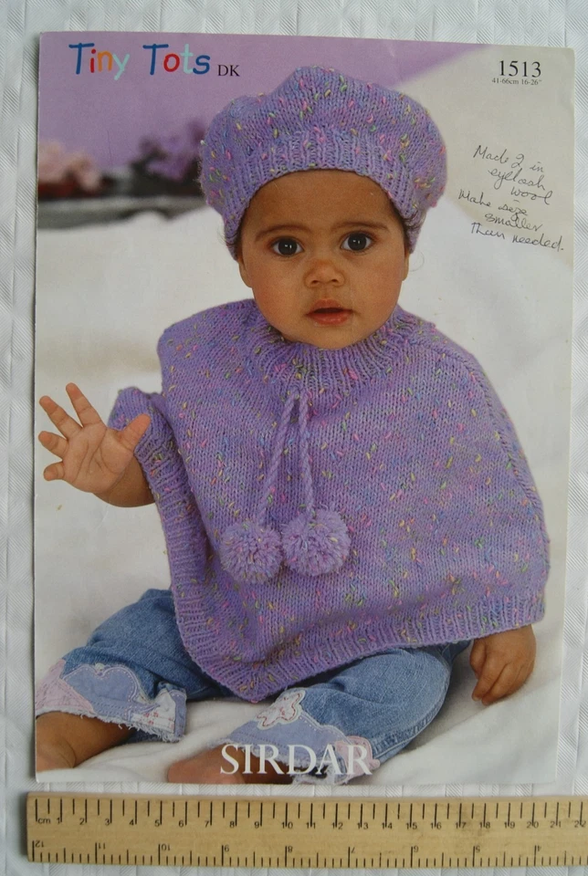 Vintage: Sirdar 1513 poncho & beret, tiny tot DK, 16-26 inch / 41-66 cm - Image 1 of 1