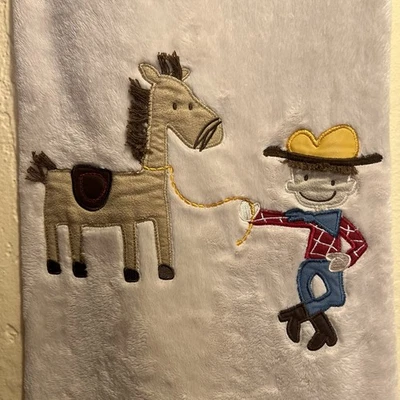 Koala Baby Blanket Vtg Beige Security Lovey Cowboy Horse Western Giddy Up - Image 1 of 4