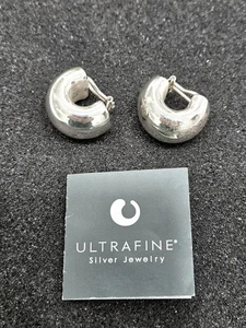 Vintage .950 STERLING SILVER HUGGIE HOOP CLIP-ON EARRINGS LIGHTWEIGHT QVC - Picture 1 of 6