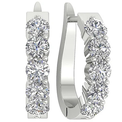 Lab Grown Round Diamond VS F 1.50-3.00 Ct Hoop Earring Prong Set 14K Solid Gold - Image 1 of 4