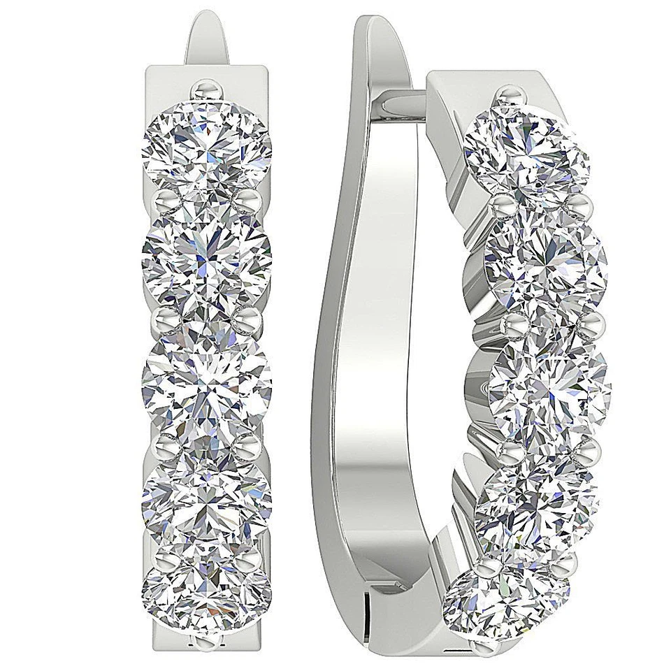 Lab Grown Round Diamond VS F 1.50-3.00 Ct Hoop Earring Prong Set 14K Solid Gold - Image 1 of 4