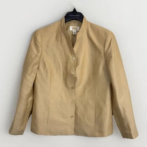 Talbots Women’s Linen/Silk Sz 6P Beige Blazer Floral 5 Button Up Jacket Pockets - Picture 1 of 8