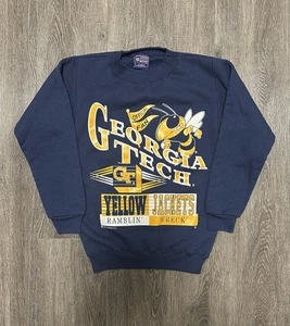 Vintage 1992 Georgia Tech Sweatshirt Youth M Blue Yellow NCAA RARE Made In USA - Picture 1 of 6