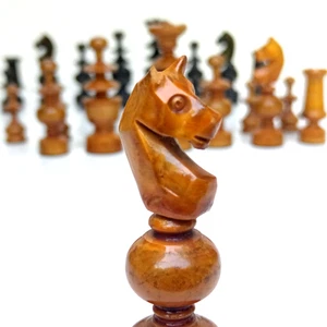 🔥 Antike klassische französische Regence Schachfiguren Holz glänzend 3 Zoll König vor 1900 - Bild 1 von 13