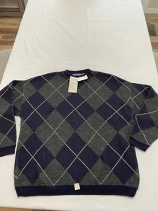 Vtg NEW Van Heusen Sweater Mens Large Crewneck Geometric Blue Made In USA - Picture 1 of 7