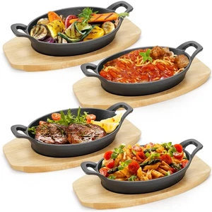 Paquete de 4 mini juego de sartenes fajita de hierro fundido, plato chisporroteante de 8,5 x 6,1 pulgadas con... - Imagen 1 de 7