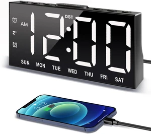 Digital Alarm Clock with Large Display Big Bold Numbers, Dimmer, 2 USB Charging - Picture 1 of 12