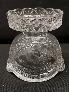 Base lampada vintage Hofbauer Byrdes cristallo uragano con uccellino inciso RARO/HTF - Foto 1 di 4