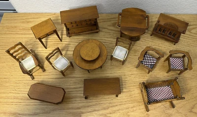 Lot of 13 Dollhouse Miniature Wooden Furniture 1:12 Tea Cart / Lazy Susan Table - Image 1 of 4