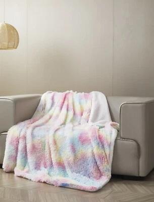 Королевский комфорт - пастельная радуга - искусственный мех шерпа плед - 50 "x 70" - Изображение 1 из 4