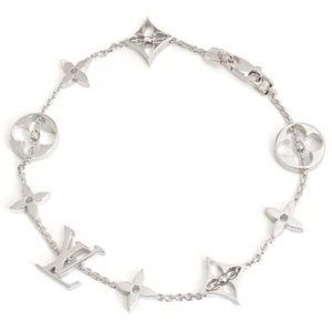 Louis Vuitton Bracelet Monogram Flower Charm K18 White Gold Chain 20cm - Picture 1 of 8