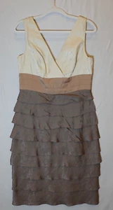 Adrianna Papell Dress Size 10 Ruffle Tiered Layered Cocktail Metallic Brown Tan - Picture 1 of 13