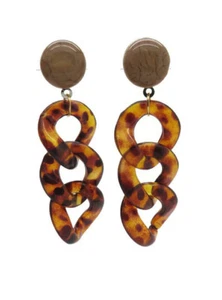 Women's Round Chain Resin Acrylic Tortoise Shell Drop Earrings  - Picture 1 of 4