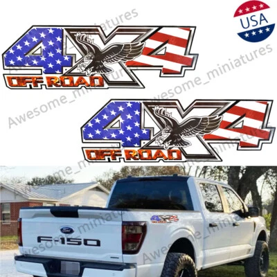 2x US Flag Eagle 4X4 Off Road Truck Bed Side Decal Sticker For Ford F150 Ram Etc - Image 1 of 4