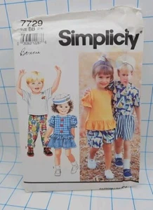 Vtg 1990s Simplicity 7729 Pattern Size 2-4 Toddler Pants Shorts Skirt Top Hat UC - Picture 1 of 4