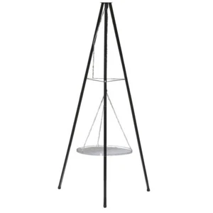 27" Chrome Plated Collapsible Tripod Campfire Grill Outdoor Camping Cooking - Picture 1 of 6
