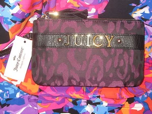 JUICY COUTURE NWT $55 Black & purple leopard Double Zip Wristlet Clutch Purse  - Picture 1 of 1