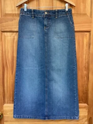 Винтажный синий Jean джинсовой ткани юбка старый темно-синий размер 2 макси трапециевидный повседневный винтажный - Изображение 1 из 4