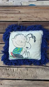 Vintage 1970s Snoopy Peanuts Handmade Fringe Terry Cloth Mod Throw Pillow 12x12 - Picture 1 of 5