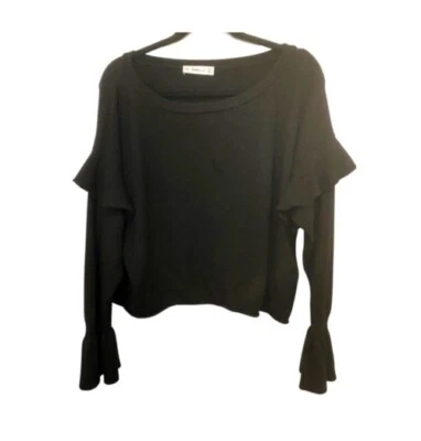 Suéter Zara Feminino M Preto Cropped Manga Babado BOHO Dark Academia - Imagem 1 de 4