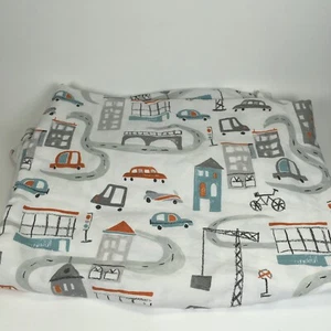Pottery Barn Kids City Print Twin Size Flat Sheet Cars Buildings Roads - Picture 1 of 4