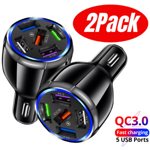Cargador de Carro Auto Coche Super Rapido 48W 15A 5 USB Port Fast QC 3.0 (2PACK)