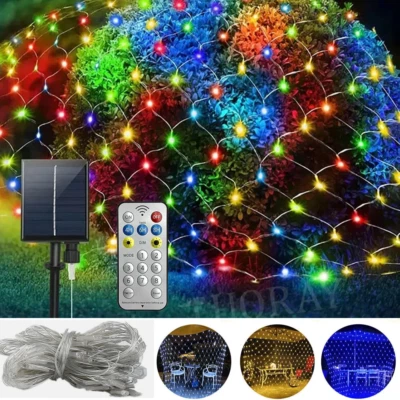 Solar LED Fairy String Net Lights Curtain Mesh Xmas Party Garden Outdoor Decor - Image 1 of 4