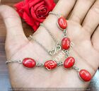 Red Coral Gemstone 925 Sterling Silver Plated 1 PC Handmade Good Luck Necklace