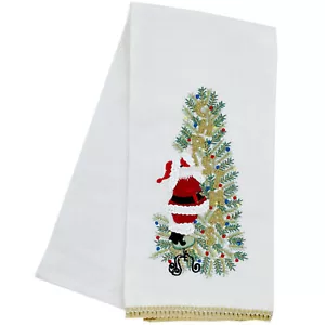 Christmas Kitchen Towel - Holiday Santa Trimming Tree Embroidered Applique - Picture 1 of 4