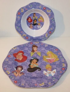 Melamine DISNEY PRINCESSES 9" Plate & 7" Bowl Set, Trudeau, NEOVE Design, EUC - Picture 1 of 9