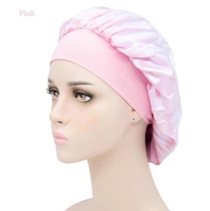 Women Satin Bonnet Night Sleep Cap Hair Hat Silk Head Cover Wide Elastic Band - Picture 1 of 15