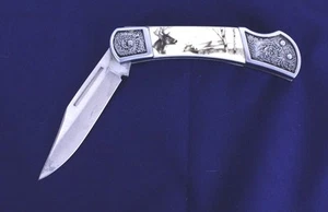 Elch Jagd Edelstahl verziert 4,25" geschlossen Einzelklinge Klappmesser - Bild 1 von 1