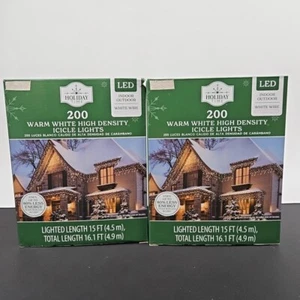 Holiday Time 200-Ct Warm White LED Icicle White Wire Christmas Lights 15 Ft Lot2 - Picture 1 of 4